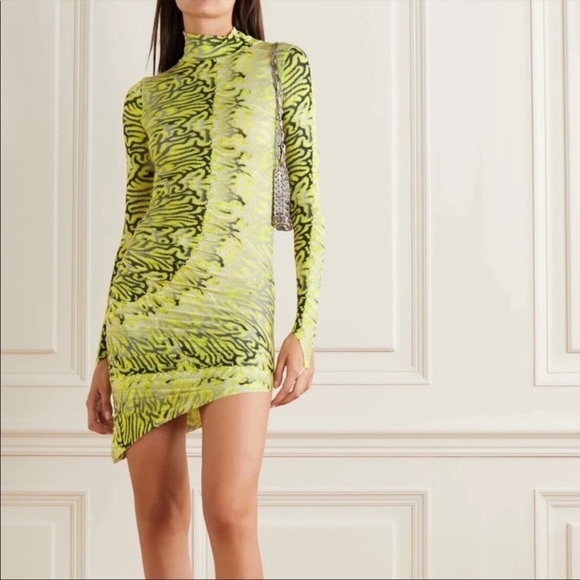 Maisie Wilen lime green Animal print orbit city ruched bodycon dress M - Picture 5 of 13